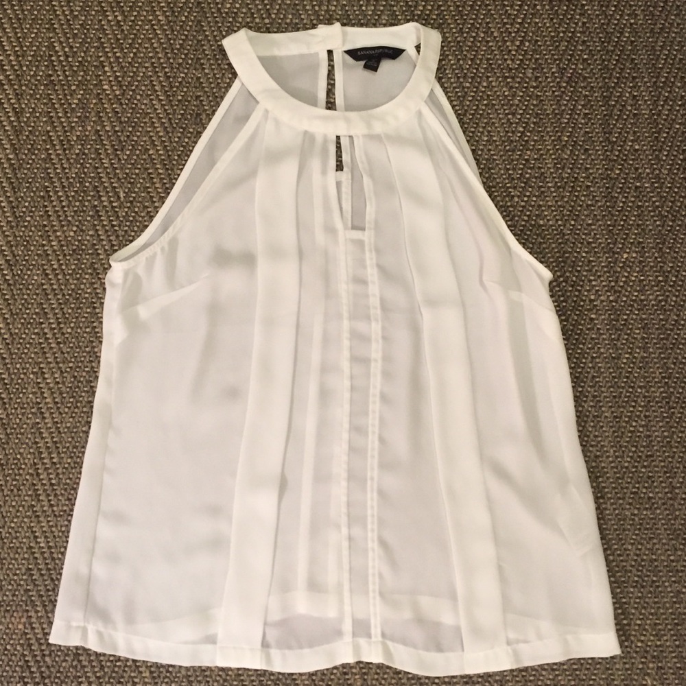 Banana Republic white sleeveless blouse.